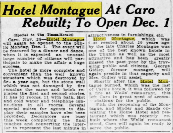 Hotel Montague - Nov 28 1924 Article